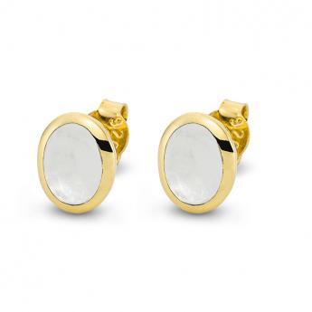 Cocktail Ohrstecker Oval Vergoldet Mondstein 