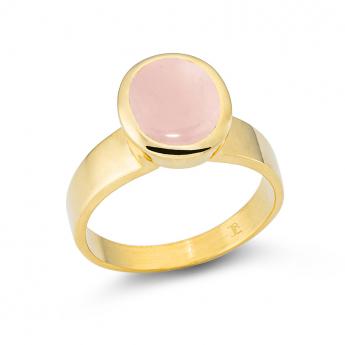Cocktail Ring Oval Rosequarz Goldplated 