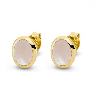 Cocktail Ohrstecker Oval Vergoldet Rosenquarz 