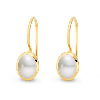 Cocktail Ohrhänger Oval Perle Vergoldet 