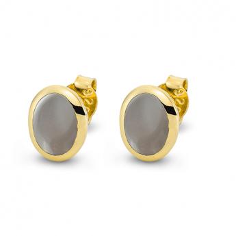 Cocktail Ohrstecker Oval Goldplated Grey Moonstone 