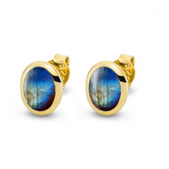 Cocktail Ohrstecker Oval Vergoldet Labradorith 