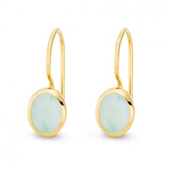 Cocktail Ohrhänger Oval Aqua Chalcedon Vergoldet 