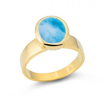 Cocktail Ring Oval Larimar Goldplated 