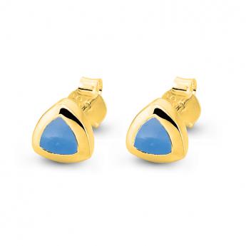 Studs Triangle Blue Chalcedon Goldplated 