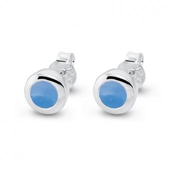 Cocktail Ohrstecker Mini Chalcedon Blau 