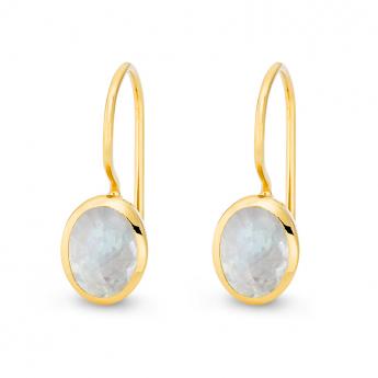 Cocktail Ohrhänger Oval Mondstein Vergoldet 