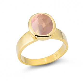 Cocktail Ring Oval Rosequarz Goldplated 