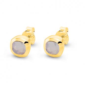 Studs Square Mini Rosequarz Goldplated 