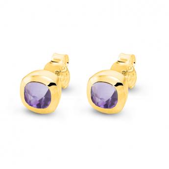 Studs Square Mini Amethyst Goldplated 