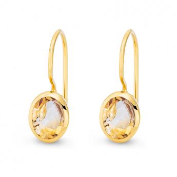 Cocktail Ohrhänger Oval Citrin Vergoldet 