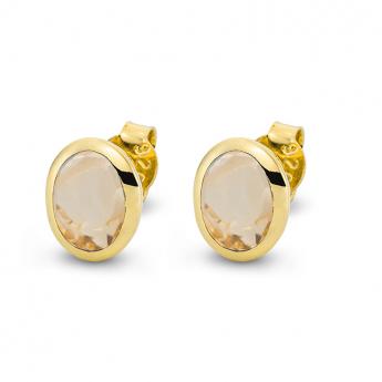 Cocktail Ohrstecker Oval Vergoldet Citrin 