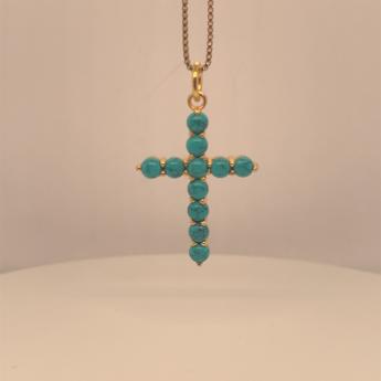 Steinkreuz Vergoldet Türkis 