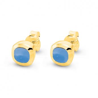 Studs Square Mini Blue Chalcedon Goldplated 