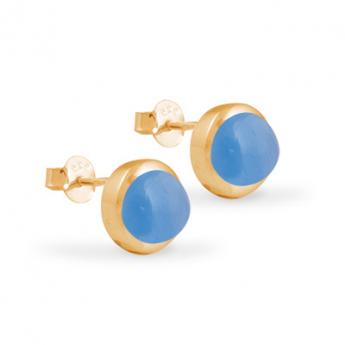 Cocktail Ohrstecker Basic Blauer Chalcedon Vergoldet 