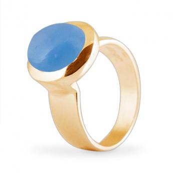 Cocktail Ring Basic Blauer Chalcedon Vergoldet 