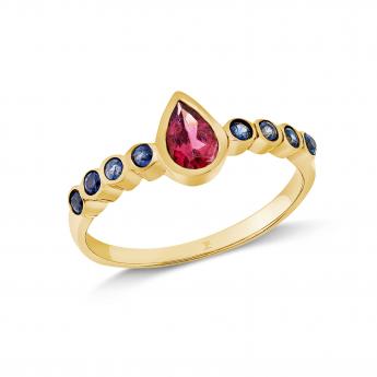 Ring Lunaria Granat / Blauer Saphir 