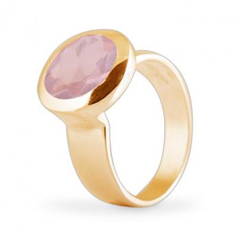 Cocktail Ring Basic Rosenquarz Vergoldet 