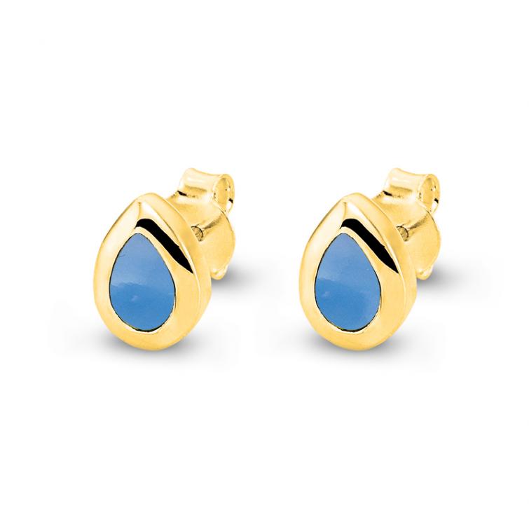 Studs Drop Blue Chalcedon Goldplated 