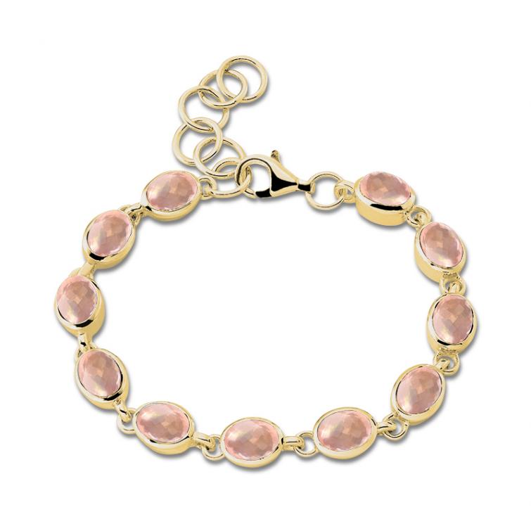 Cocktail Bracelet Oval Rosenquarz Goldplated 