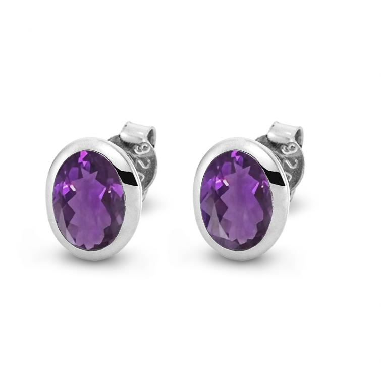 Cocktail Ohrstecker Oval Amethyst 